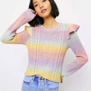 Loft Rainbow Multicolored Ruffle Sleeves Fairycore Coquette CuteGoth Balletcore